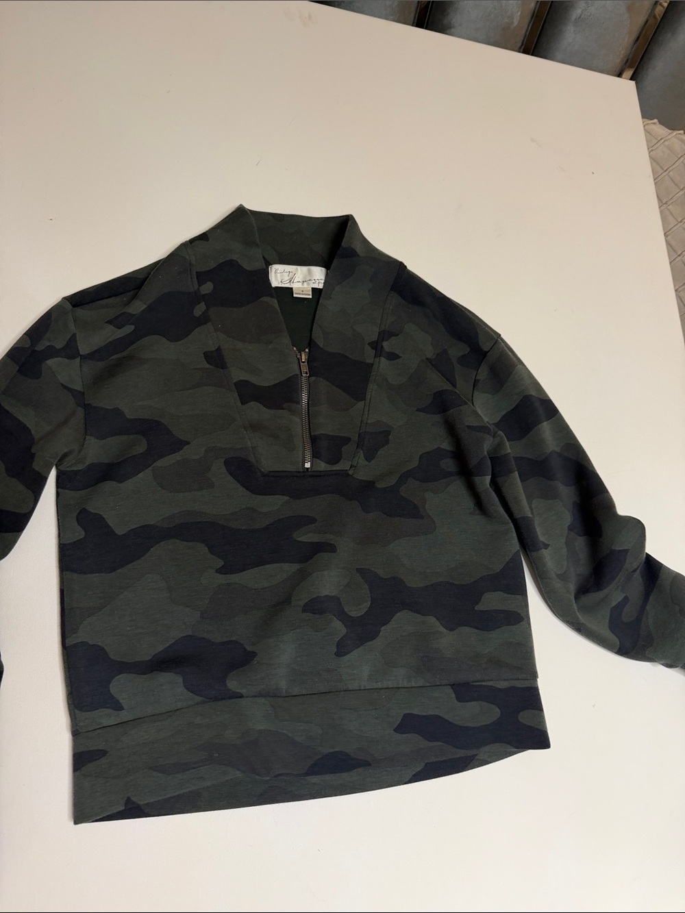 Vintage Havana women’s Camo Half-Zip Sweater - Olive & Black